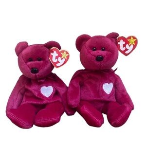 Extra Rare Ty Plush Bears in Rich Burgundy with White Heart